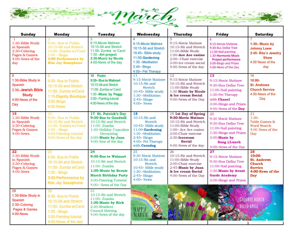 march events calendar 2021